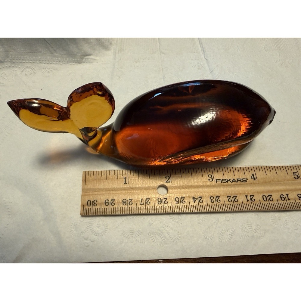 VTG Handblown Amber Art Glass  Whale Figurine Paperweight Pls Read Desc